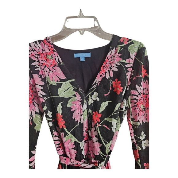 DRAPER JAMES RSVP Long Sleeve Tiered Midi Dress Black Floral - Size X-Small - Picture 4 of 11